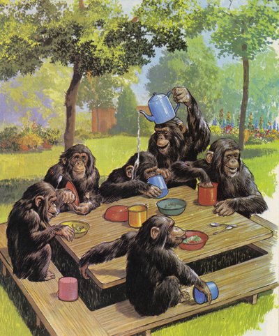 動物園でのチンパンジーティーパーティー 作： English School